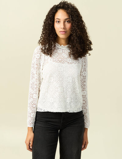 T-shirt droit court manches longues blanc femme