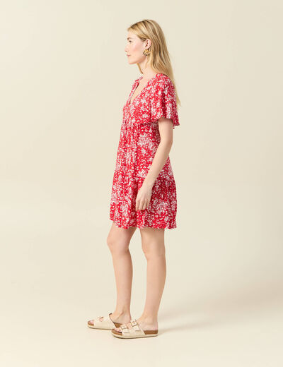 Robe évasée manches courtes rouge femme