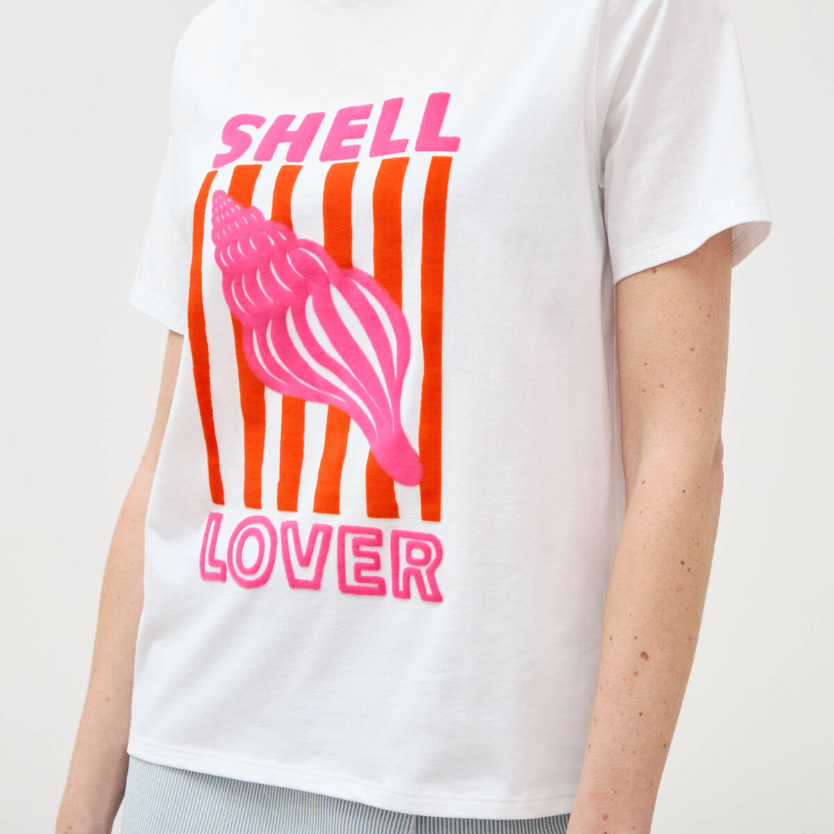 T-shirt en coton manches courtes blanc femme