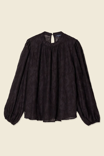 Blouse manches longues noir femme