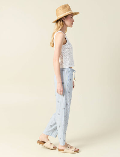 Pantalon droit 7/8ème bleu ciel femme