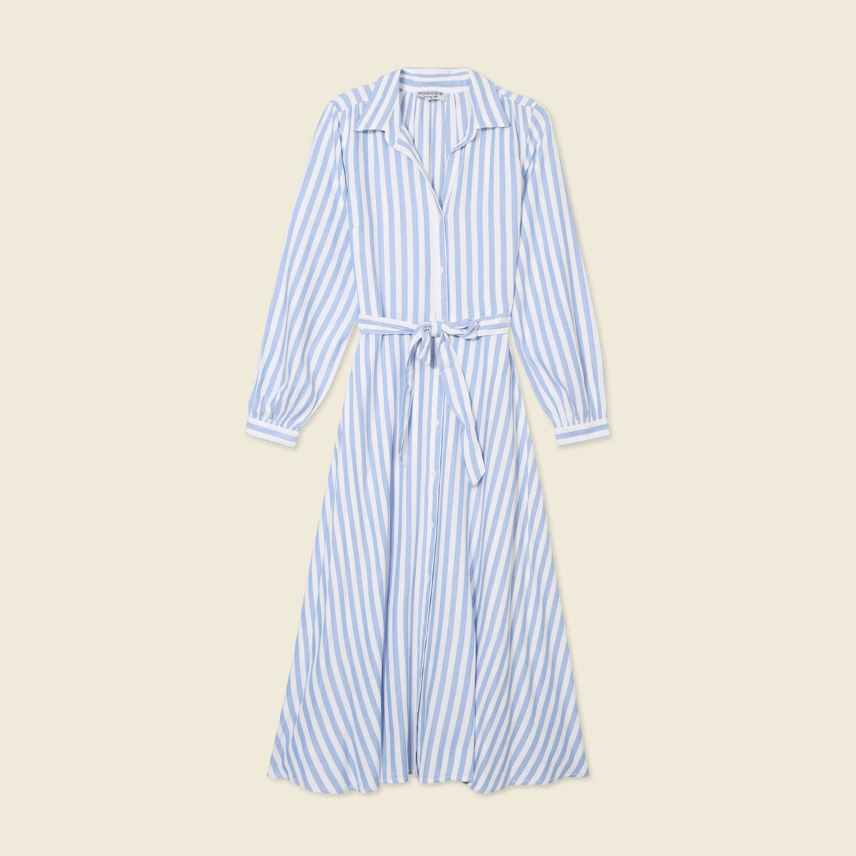 Robe longue évasée ceinturée bleu ciel femme
