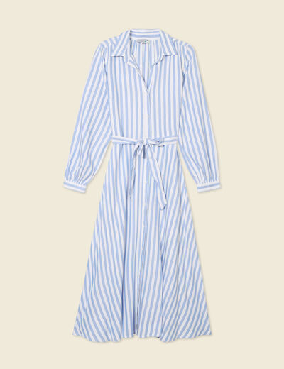 Robe longue évasée ceinturée bleu ciel femme