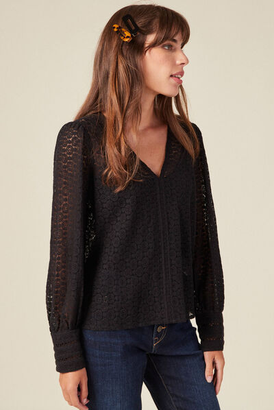 Blouse manches longues noir femme