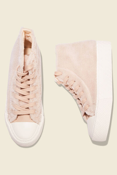 Baskets montantes fourrure creme femme
