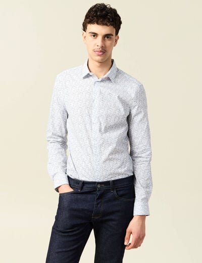 Chemise cintr&eacute;e en coton manches longues gris homme