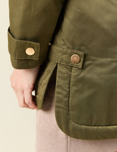 Parka droite à capuche vert kaki femme