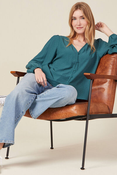 Chemise manches longues vert canard femme