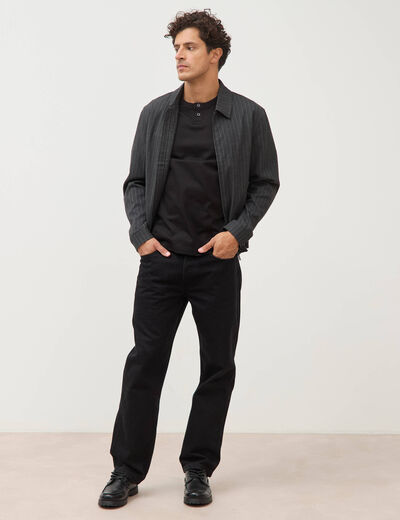 T-shirt col mao manches courtes en coton noir homme
