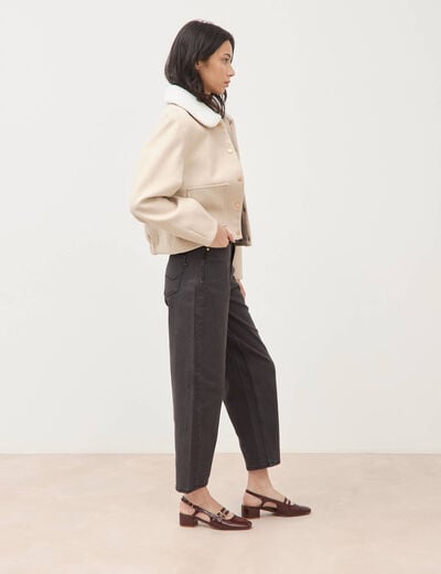 Blouson court oversize col sherpa creme femme
