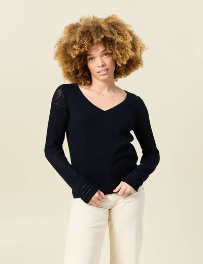 Pull à manches longues bleu marine femme