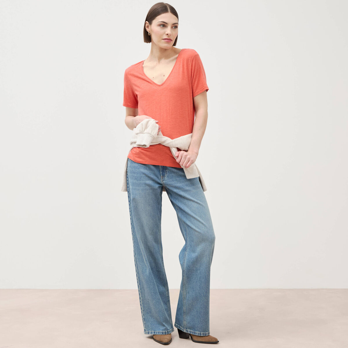 T-shirt manches courtes rouge fonc&eacute; femme