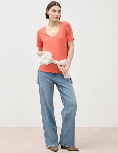 T-shirt manches courtes rouge fonc&eacute; femme