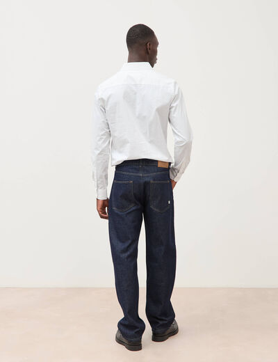 Chemise cintr&eacute;e en coton manches longues bleu homme