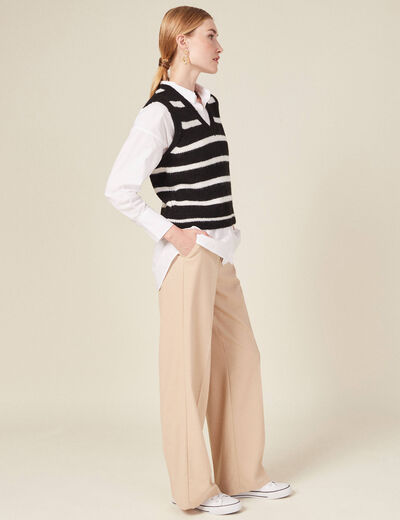 Pull droit court sans manches col v noir femme