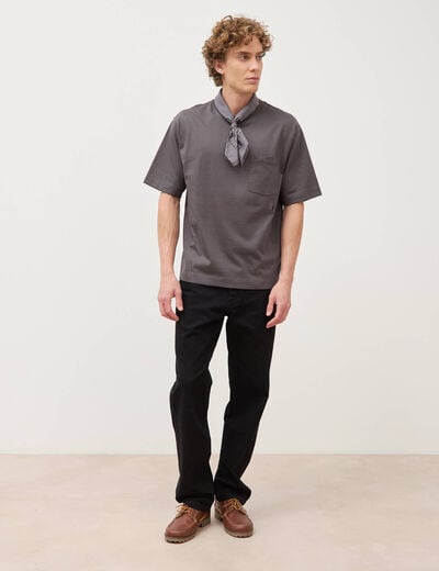 T-shirt droit en coton col ras du cou gris fonc&eacute; homme