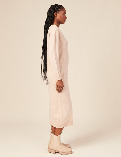 Robe cintr&eacute;e col v manches 3/4 creme femme
