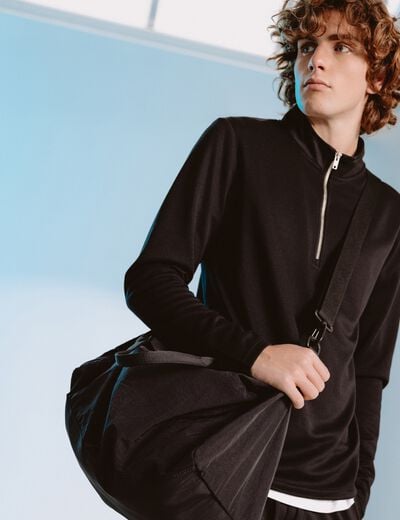 Sweat droit col montant manches longues noir homme