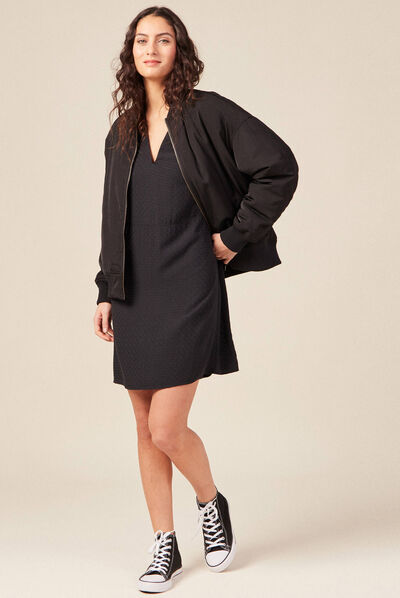Robe trapèze col en V noir femme