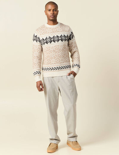 Pull manches longues beige homme