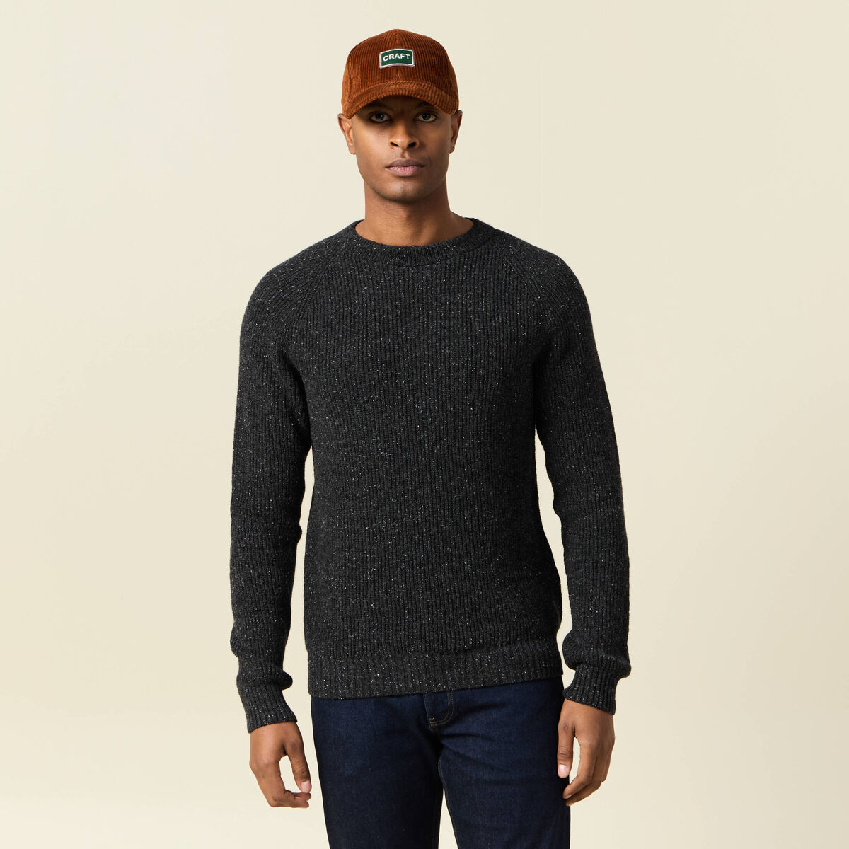 Pull manches longues fabriqué en France gris foncé homme