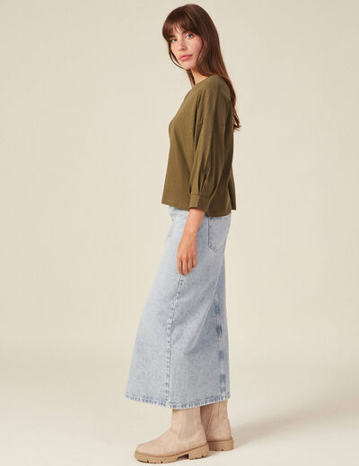 T-shirt manches 3/4 vert kaki femme