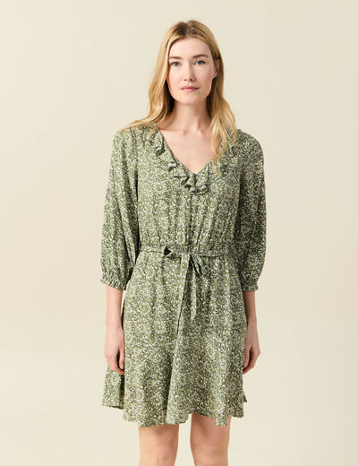Robe évasée ceinturée vert kaki femme