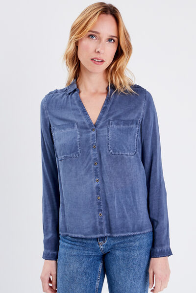 Chemise manches longues bleu foncé femme