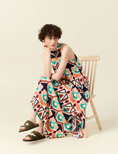 Robe longue droite orange femme