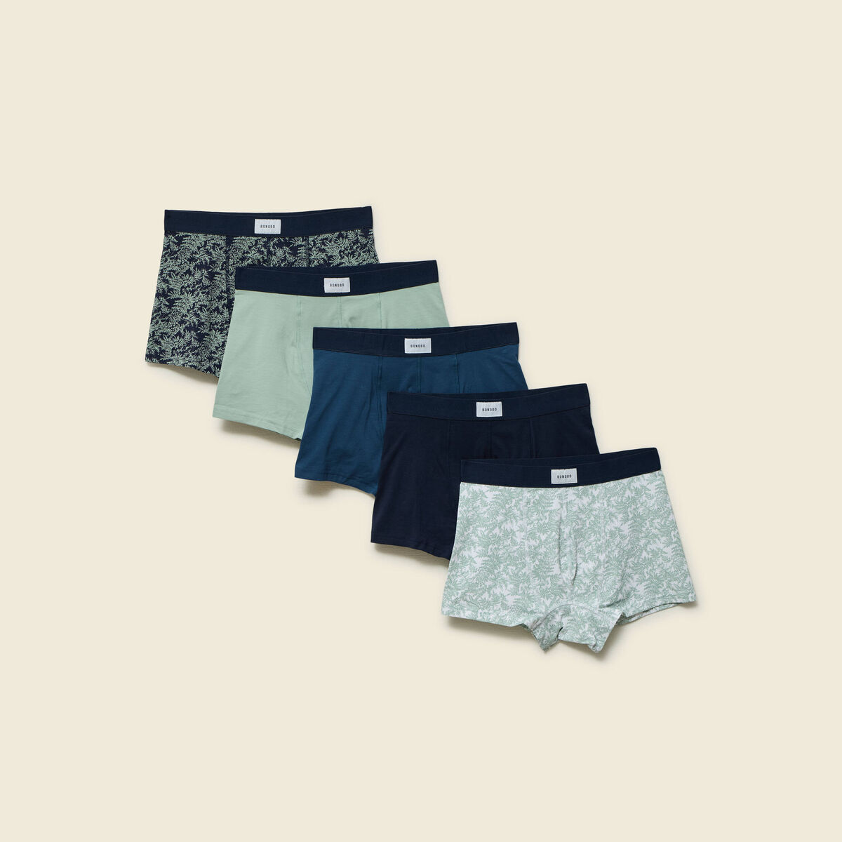 Lot de 5 boxers vert pastel homme