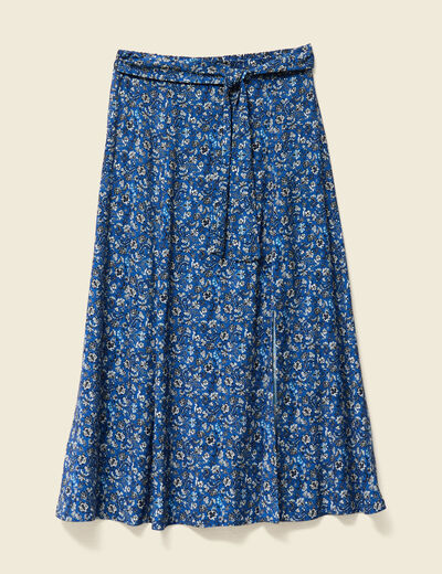 Jupe longue évasée bleu femme