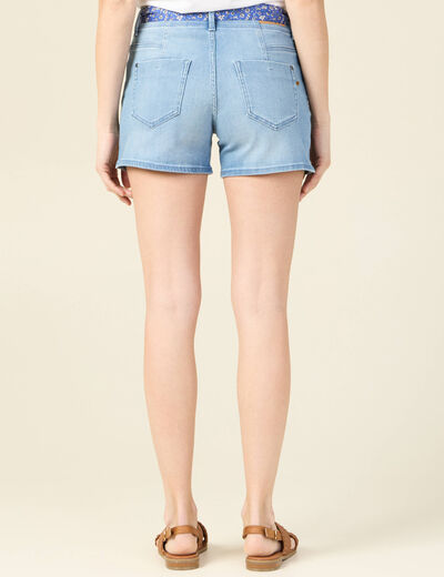Short straight en jean denim bleach femme