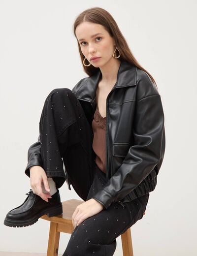 Blouson oversize manches longues noir femme
