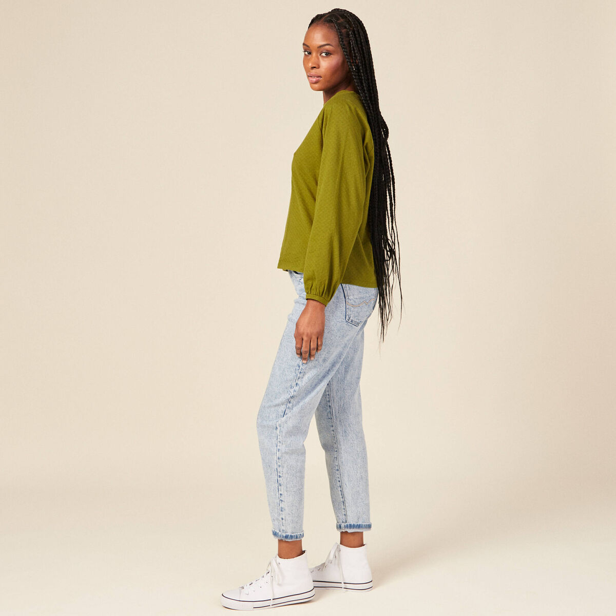 T-shirt manches longues vert kaki femme