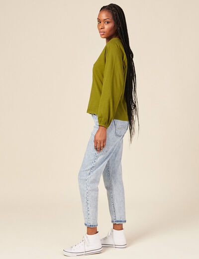 T-shirt manches longues vert kaki femme