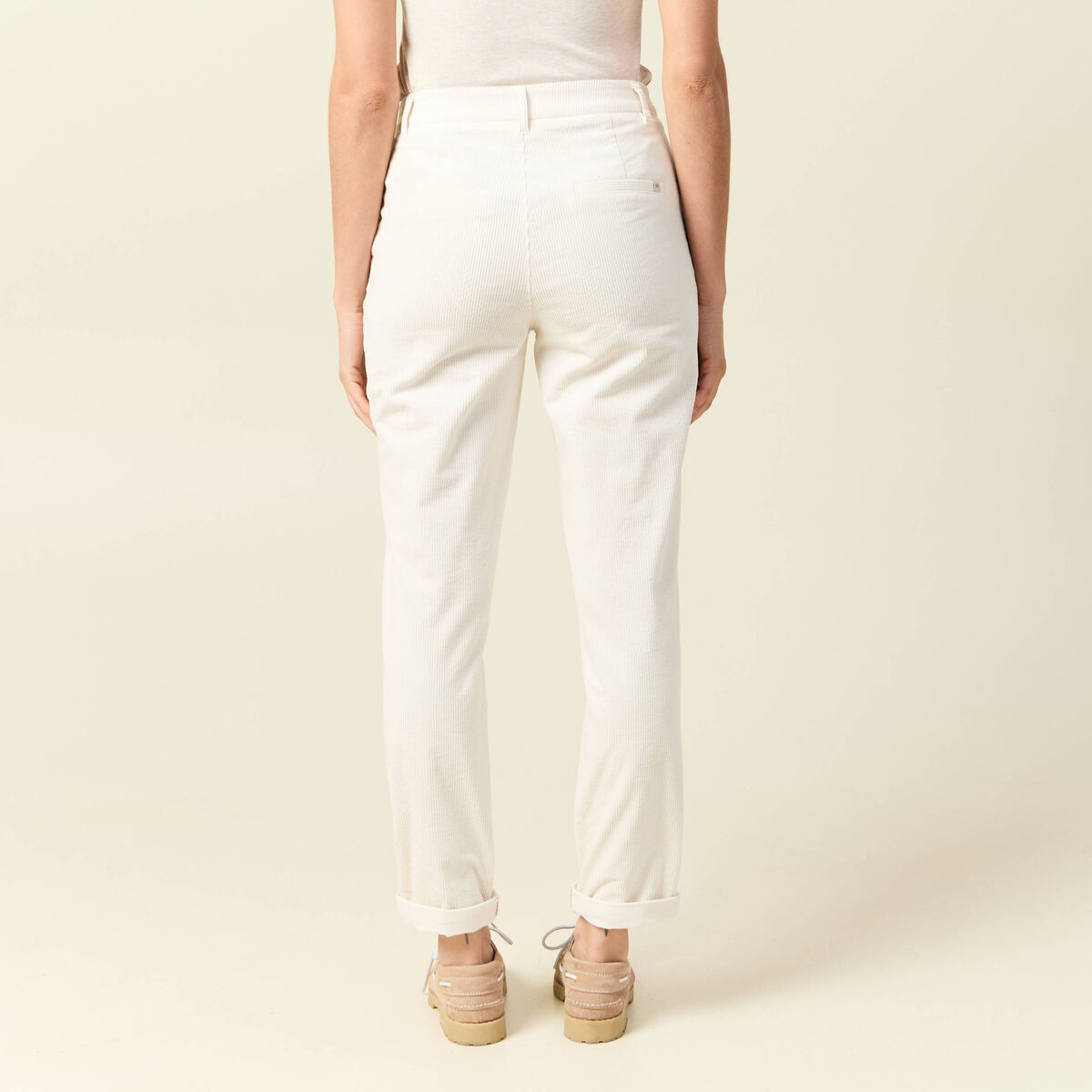 Pantalon large 7/8&egrave;me taille haute ecru femme