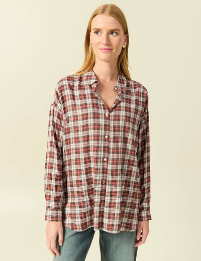 Chemise manches longues col v fluide bordeaux femme