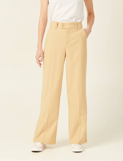 Pantalon city large à pinces beige femme