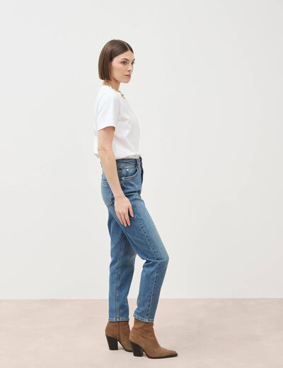 Jeans mom cropped taille haute denim dirty femme