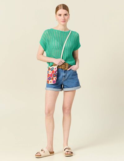 Pull oversize ajour&eacute; col bateau vert menthe femme