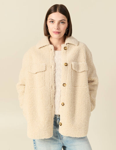Manteau surchemise droit creme femme