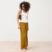 Pantalon large taille haute fluide vert olive femme