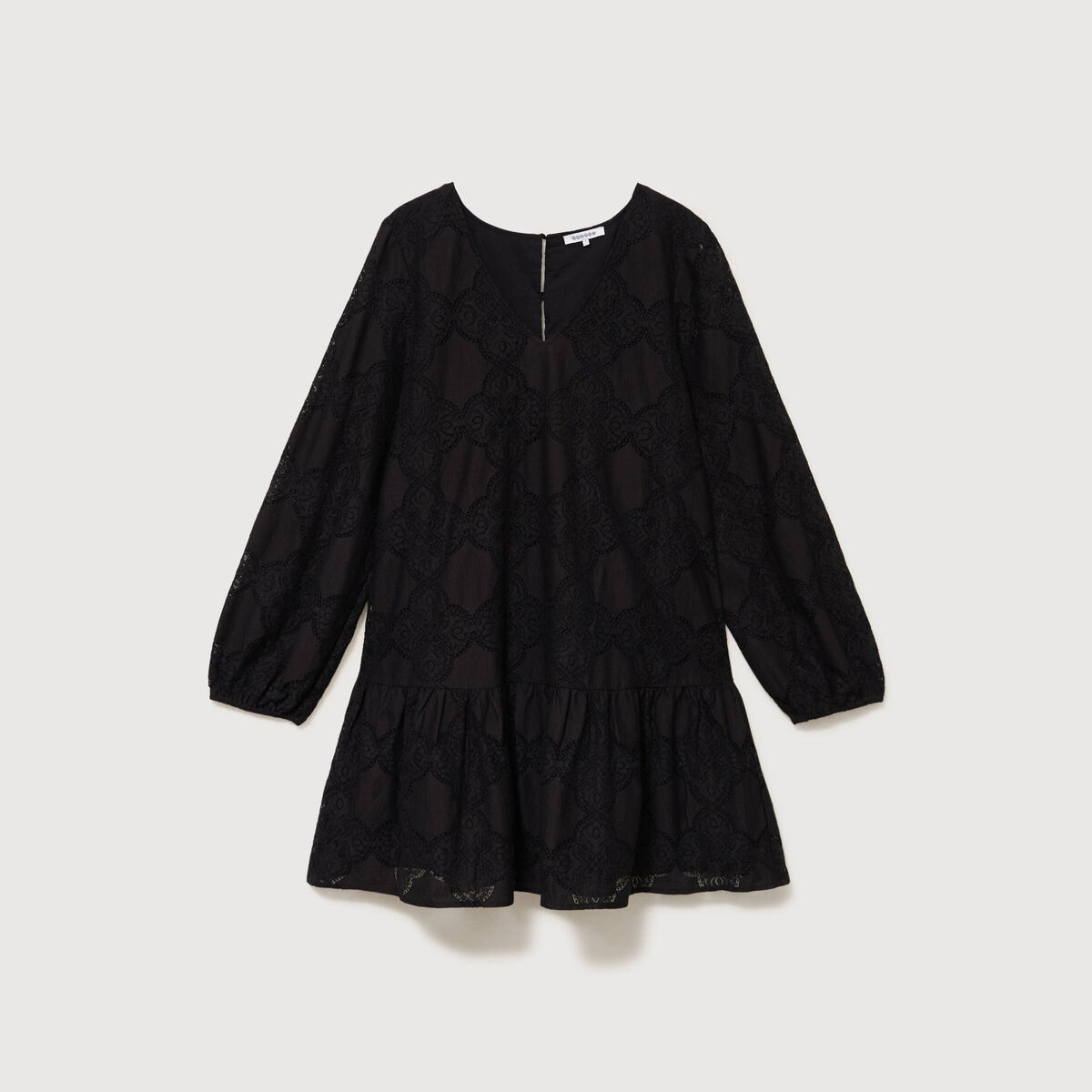 Robe dentelle manches longues doubl&eacute;e noir femme