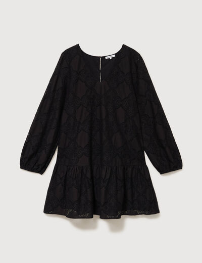 Robe dentelle manches longues doubl&eacute;e noir femme