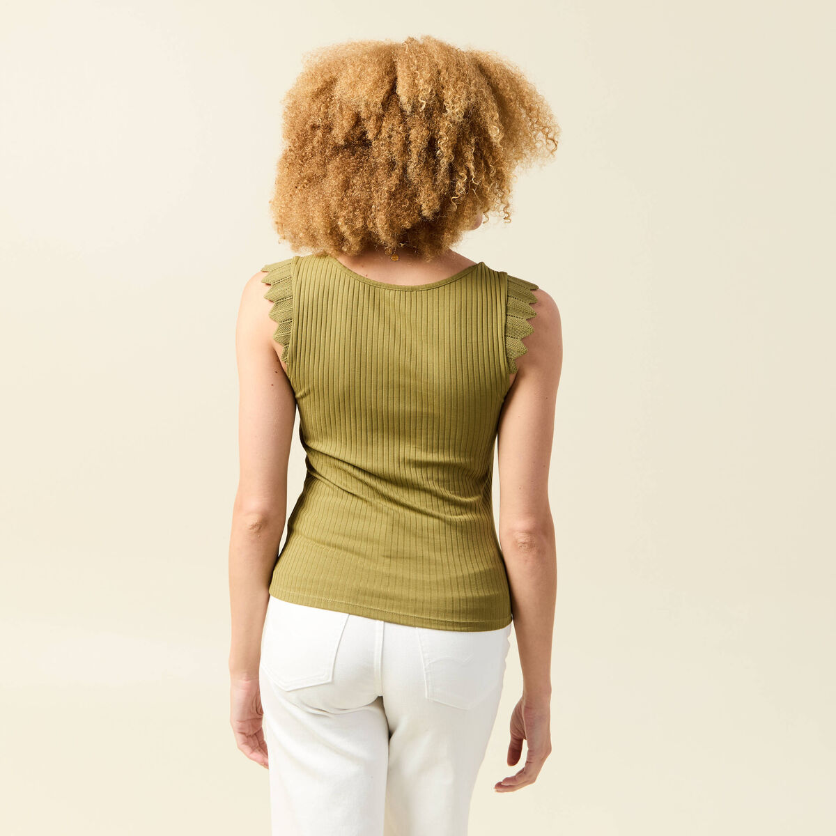 Débardeur bretelles larges vert kaki femme