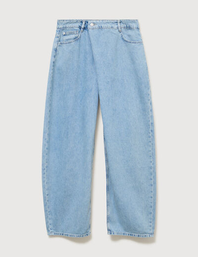 Jeans wide leg cropped taille bascul&eacute;e bleu ciel femme