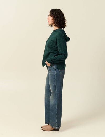 Sweat &agrave; capuche manches longues vert fonc&eacute; femme