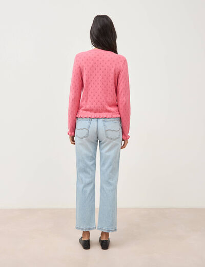 Pull droit col rond manches longues vieux rose femme