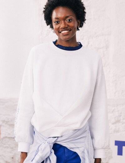 Sweat droit col rond manches longues blanc femme