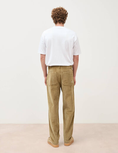 Pantalon droit en velours longueur 32 vert kaki homme